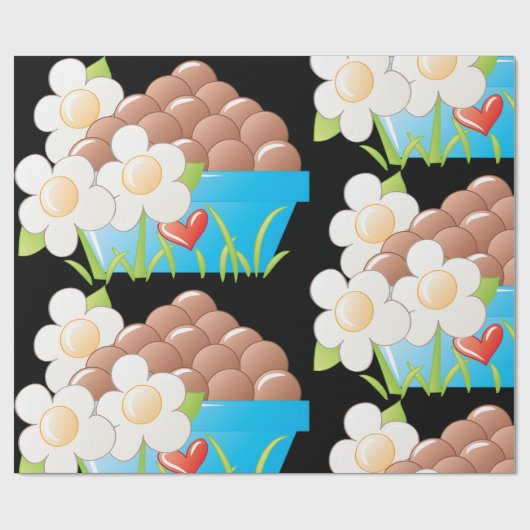 Eier in Blue Bowl mit Blume und Herz Geschenkpapier (Flach)