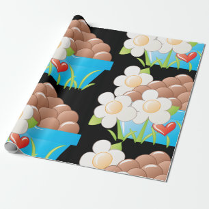 Eier in Blue Bowl mit Blume und Herz Geschenkpapier