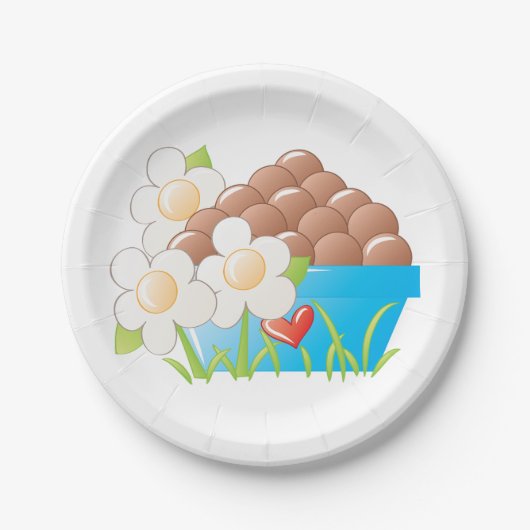 Eier in Blue Bowl mit Blume und Herz Pappteller (Vorderseite)