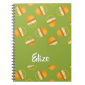 Eier in braunem Korb auf grün Notizblock (Vorderseite)