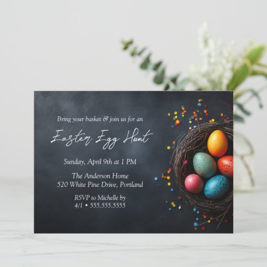 Eier in der Nest Blue Oaster Eizelljagd Einladung (Stehend Vorderseite)