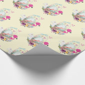 Eier, rosa Flamingo und Bunny, Wasserfarbmuster Geschenkpapier (Ecke)