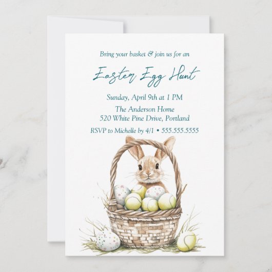 Eier und Hasen in Basket Ostereier Jagd Einladung (Vorderseite)