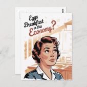 Eier zum Frühstück in dieser Wirtschaft Retro Frau Postkarte (Vorne/Hinten)
