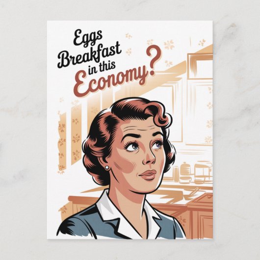 Eier zum Frühstück in dieser Wirtschaft Retro Frau Postkarte (Vorderseite)