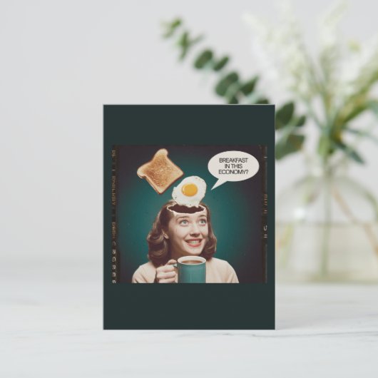 Eier zum Frühstück in dieser Wirtschaft Retro Frau Postkarte (Stehend Vorderseite)