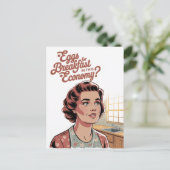 Eier zum Frühstück in dieser Wirtschaft Retro Frau Postkarte (Stehend Vorderseite)