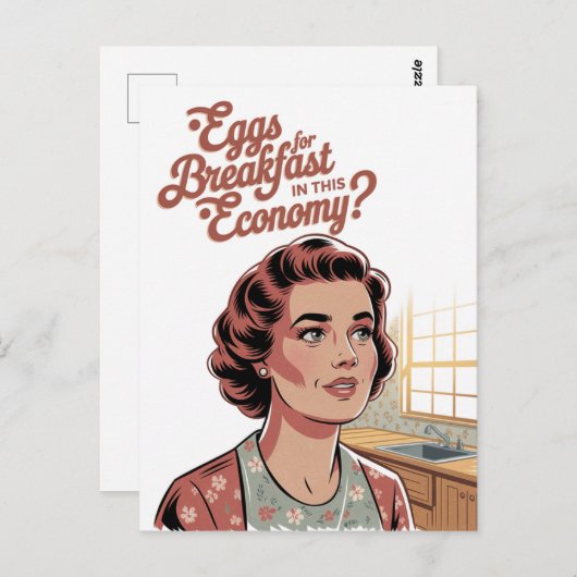 Eier zum Frühstück in dieser Wirtschaft Retro Frau Postkarte (Vorne/Hinten)
