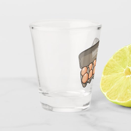 Eierkarton-Cartoon Schnapsglas (Links)