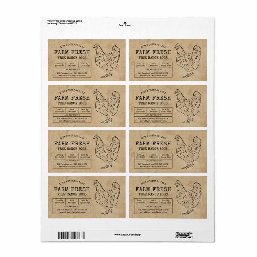 Eierkarton-Etikett Rustikale Hühnerillustration (Vorne)