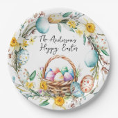 Eierkorb mit dekorativen Eiern I Blumenoster Pappteller (Vorderseite)