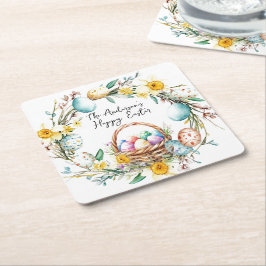 Eierkorb mit dekorativen Eiern I Blumenoster Rechteckiger Pappuntersetzer