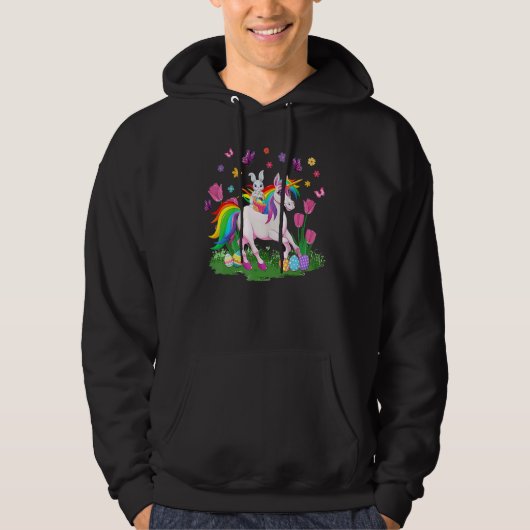 Eierkörbchen Kaninchen Reiten Einhorn Happy Ostert Hoodie (Vorderseite)