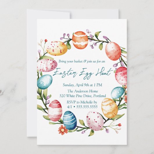 Eierring und Blume Ostereierjagd Einladung (Vorderseite)