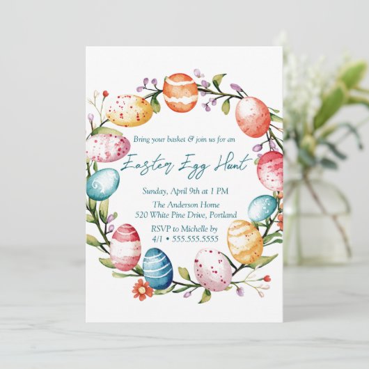 Eierring und Blume Ostereierjagd Einladung (Stehend Vorderseite)
