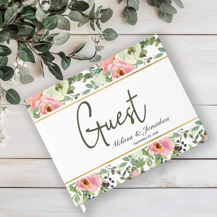 Eierschale und Rosé Blumen Elegante Hochzeit Gästebuch