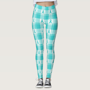 Eierstockkrebs-Bewusstsein Kariert Türkises Band Leggings