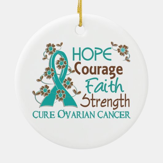 Eierstockkrebs der Hoffnungs-Mut-Glauben-Stärken-3 Keramikornament (Hinten)