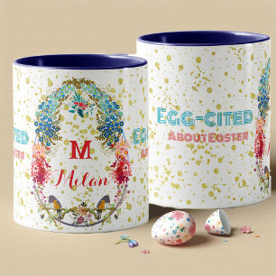 Eierzitiert über Osterflorale Decorative Monogramm Tasse