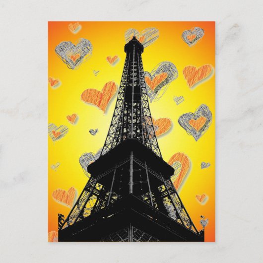 Eifel Tower Hearts Postcard Postkarte (Vorderseite)