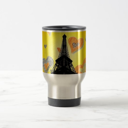 Eifel Tower Hearts Travel Mug Reisebecher (Mittel)