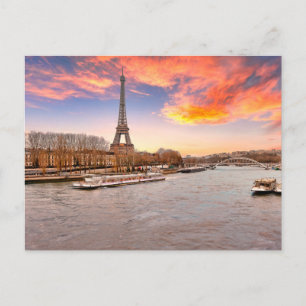 Eifell-Turm bei Sonnenuntergang von Seine in Paris Postkarte