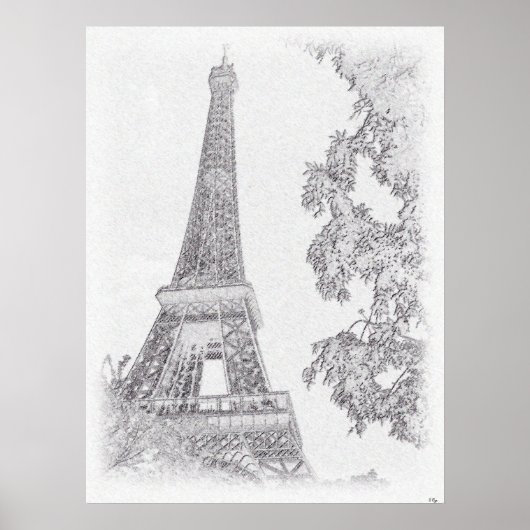 Eiffel BW Sketch Poster (Vorne)