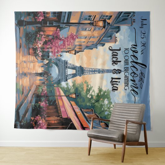 Eiffel Garden Elegance Wedding Backdrop Wandteppich (Beispiel (Horizontal))