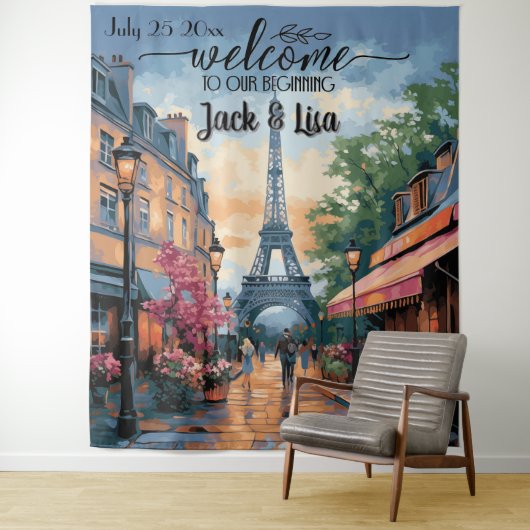 Eiffel Garden Elegance Wedding Backdrop Wandteppich (Beispiel)