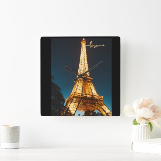 Eiffel Love Tower Quadratische Wanduhr (Zuhause)