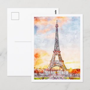Eiffel Paris Frankreich Reisen Place Watercolor Postkarte