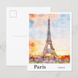 Eiffel Paris Frankreich Wasserfarbe Sketch Hand Dr Postkarte