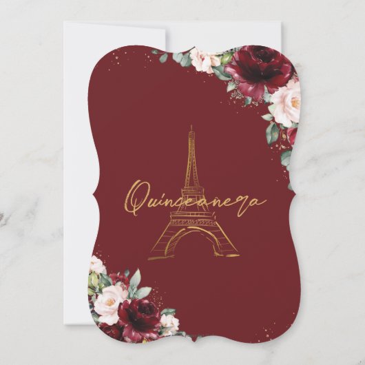 Eiffel Paris Quinceañera Burgundy Blush Einladung (Rückseite)