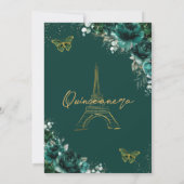 Eiffel Paris Quinceañera Emerald Green Floral Einladung (Rückseite)