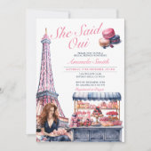 Eiffel She sagte Oui Brautparty Cafe Patisserie Einladung (Vorderseite)