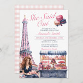 Eiffel She sagte Oui Brautparty Cafe Patisserie Einladung (Vorne/Hinten)