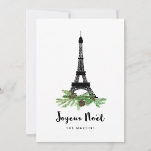 Eiffel Tower and Pine Fröhliche Noel Wird Back Feiertagskarte