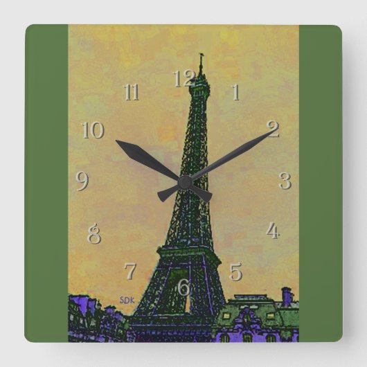 Eiffel Tower Art Quadratische Wanduhr (Vorderseite)