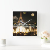 Eiffel Tower at Night Quadratische Wanduhr (Zuhause)