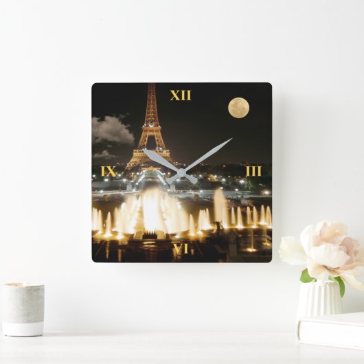 Eiffel Tower at Night Quadratische Wanduhr (Zuhause)