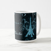 Eiffel Tower Blue Floral Wirbel Kaffeetasse (VorderseiteRechts)