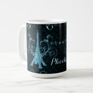 Eiffel Tower Blue Floral Wirbel Kaffeetasse