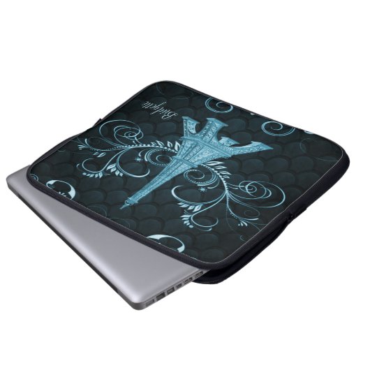 Eiffel Tower Blue Floral Wirbel Laptopschutzhülle (Vorne Knopf)