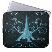 Eiffel Tower Blue Floral Wirbel Laptopschutzhülle (Vorderseite)
