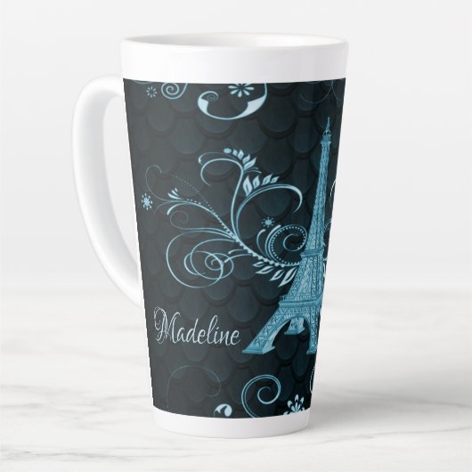 Eiffel Tower Blue Floral Wirbel Milchtasse (Linke Ecke)