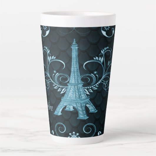 Eiffel Tower Blue Floral Wirbel Milchtasse (Vorderseite)