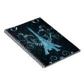Eiffel Tower Blue Floral Wirbel Notebook Notizblock (Rechte Seite)
