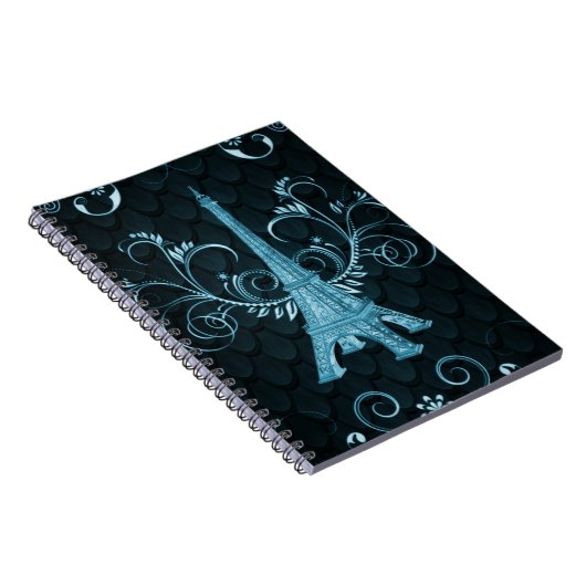 Eiffel Tower Blue Floral Wirbel Notebook Notizblock (Rechte Seite)