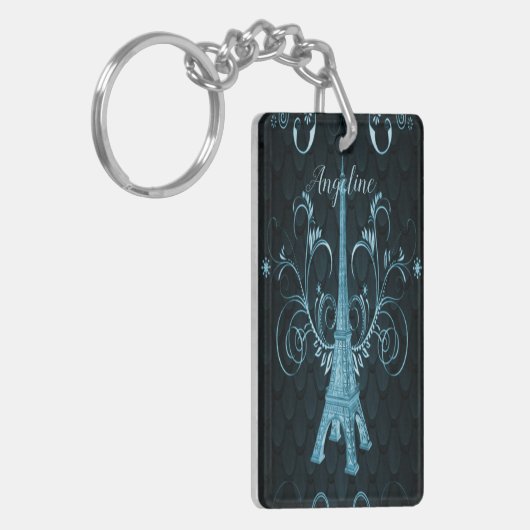 Eiffel Tower Blue Floral Wirbel Schlüsselanhänger (Vorderseite links)