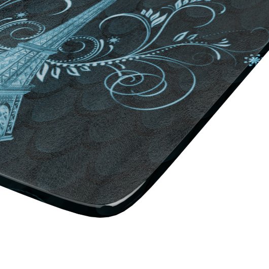 Eiffel Tower Blue Floral Wirbel Schneidebrett (Ecke)